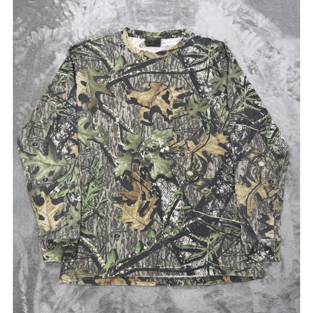 Vintage Jerzees Camo Shirt Mens Large Mossy Oak Long Sleeve‎ Hunting Tee 90s Y2K